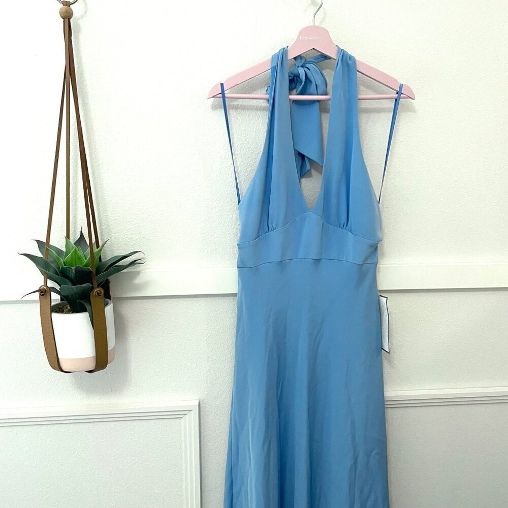 NWT J Crew Special Occasion Silk Blue Halter Tie Midi Dress Size 10